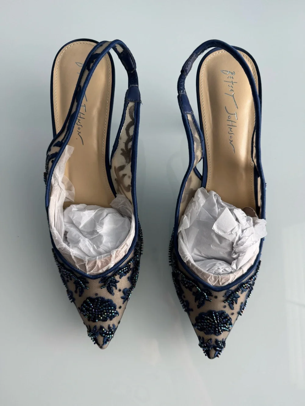 Betsey Johnson Women's Navy Nikki Embroidered Slingback Evening Pumps Size 10